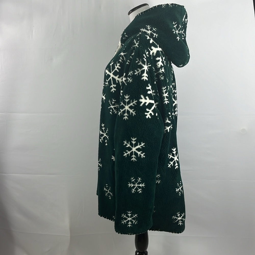 Vintage Nordic Lights Snowflake Green/White Fleece Hooded Reversible Jacket XXL - Picture 5 of 15